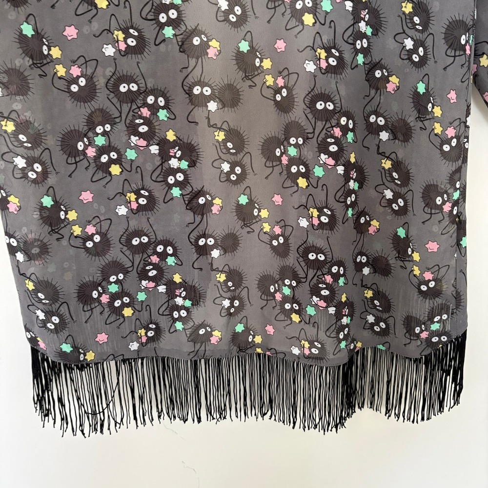 Studio Ghibli Soot Sprite Kimono Sheer Lightweight Black Fringe - Picture 8 of 15